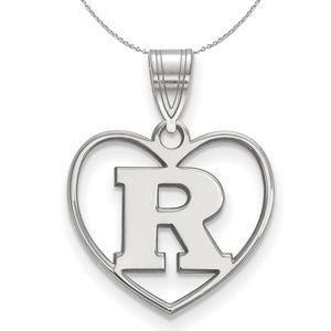 Sterling Silver Rutgers Initial R Heart Necklace - 20 Inch